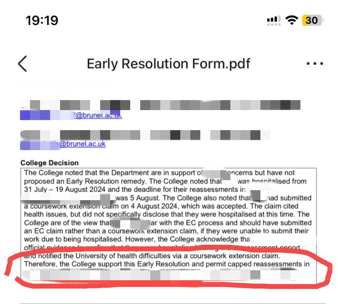布鲁内尔大学|暂停学业与返校安排,对应结果或材料图1 / Brunel University London: study interruptions and return to study, case evidence 1