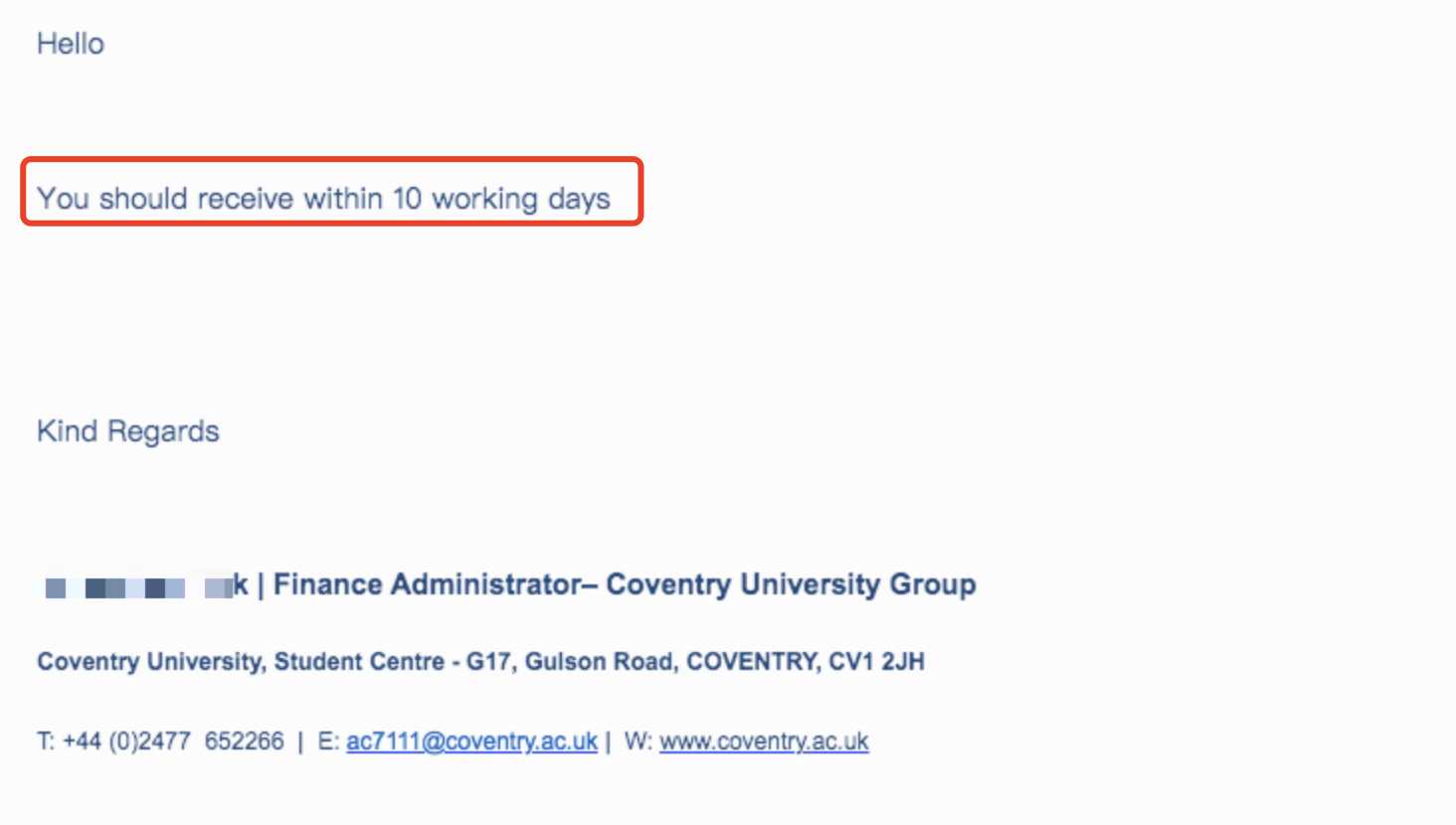 考文垂大学|取消入学后申请退还押金,对应结果或材料图1 / Coventry University: tuition and deposit refunds, case evidence 1