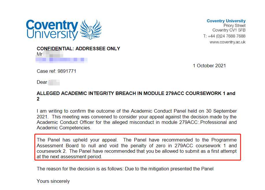 考文垂大学|279ACC|学术指控后的解释与补救,对应结果或材料图1 / Coventry University: academic integrity and disciplinary review, case evidence 1