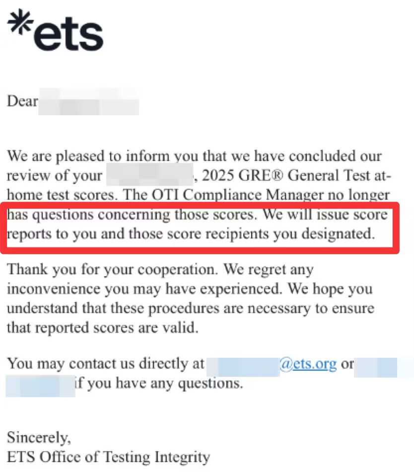 GRE|前后分差引发审核 GRE复核结束,对应结果或材料图1 / Graduate Record Examinations (GRE): academic integrity and disciplinary review, case evidence 1