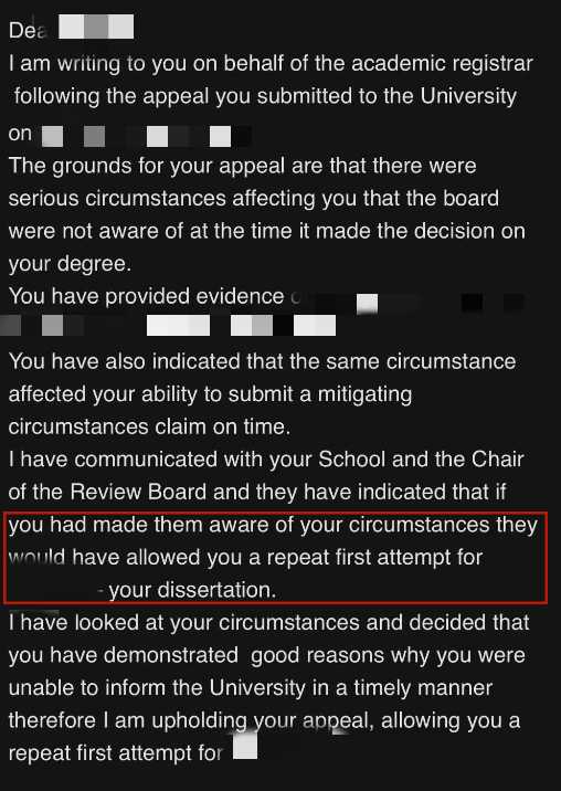 拉夫堡大学|论文未通过后争取重新提交,对应结果或材料图1 / Loughborough University: grade reviews and reassessment, case evidence 1