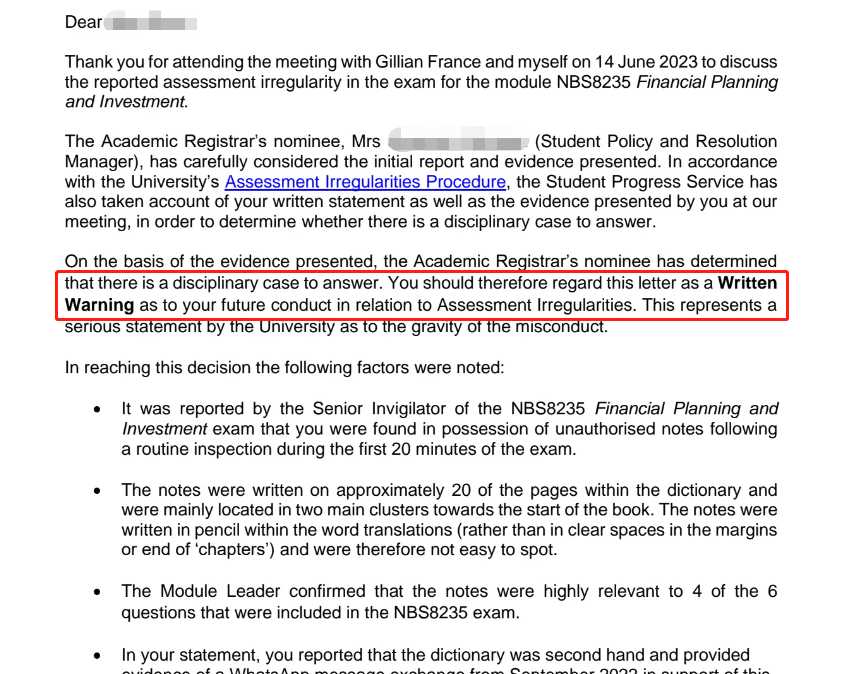 纽卡斯尔大学|学术指控后的解释与补救,对应结果或材料图1 / Newcastle University: academic integrity and disciplinary review, case evidence 1