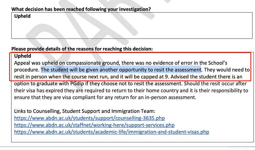 阿伯丁大学|亲人离世影响补考后的重新审议,对应结果或材料图1 / University of Aberdeen: grade reviews and reassessment, case evidence 1