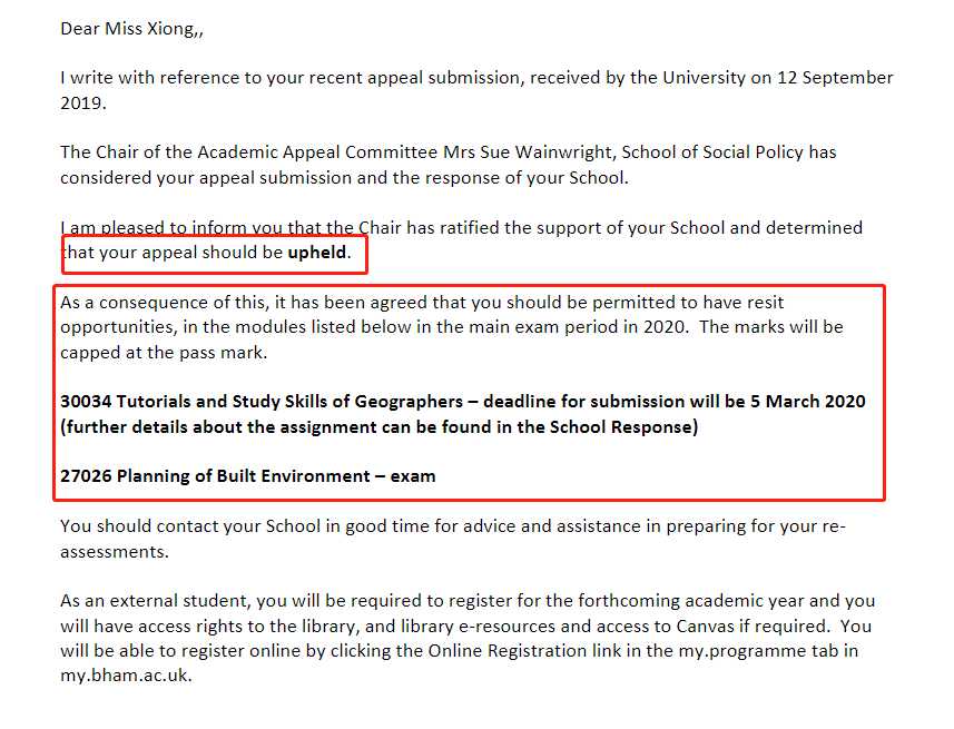 伯明翰大学|两门未过后获校外补考,对应结果或材料图1 / University of Birmingham: grade reviews and reassessment, case evidence 1