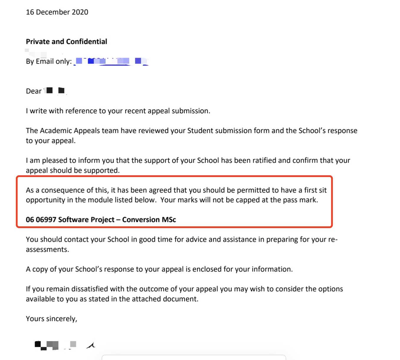伯明翰大学|软件项目获无上限重交,对应结果或材料图1 / University of Birmingham: degree and graduation reviews, case evidence 1
