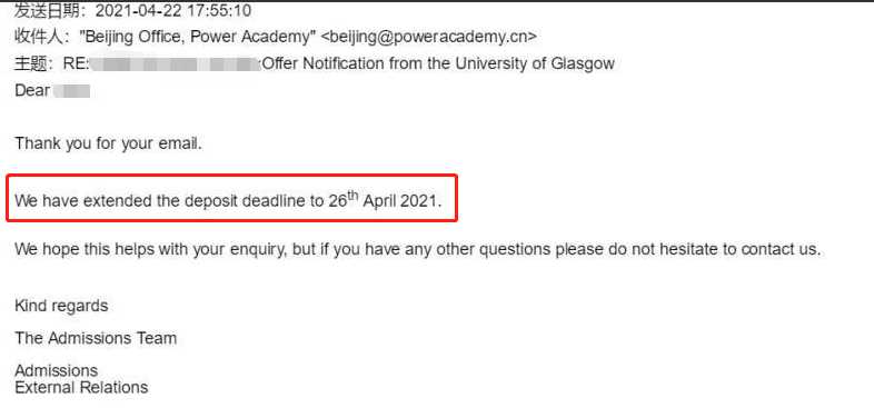 格拉斯哥大学|错过押金期限后争取延期,对应结果或材料图1 / University of Glasgow: tuition and deposit refunds, case evidence 1