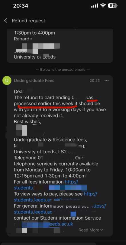 利兹大学|退学后的学费退款办理,对应结果或材料图1,案例EC-R0682 / University of Leeds: tuition and deposit refunds, case evidence 1, EC-R0682