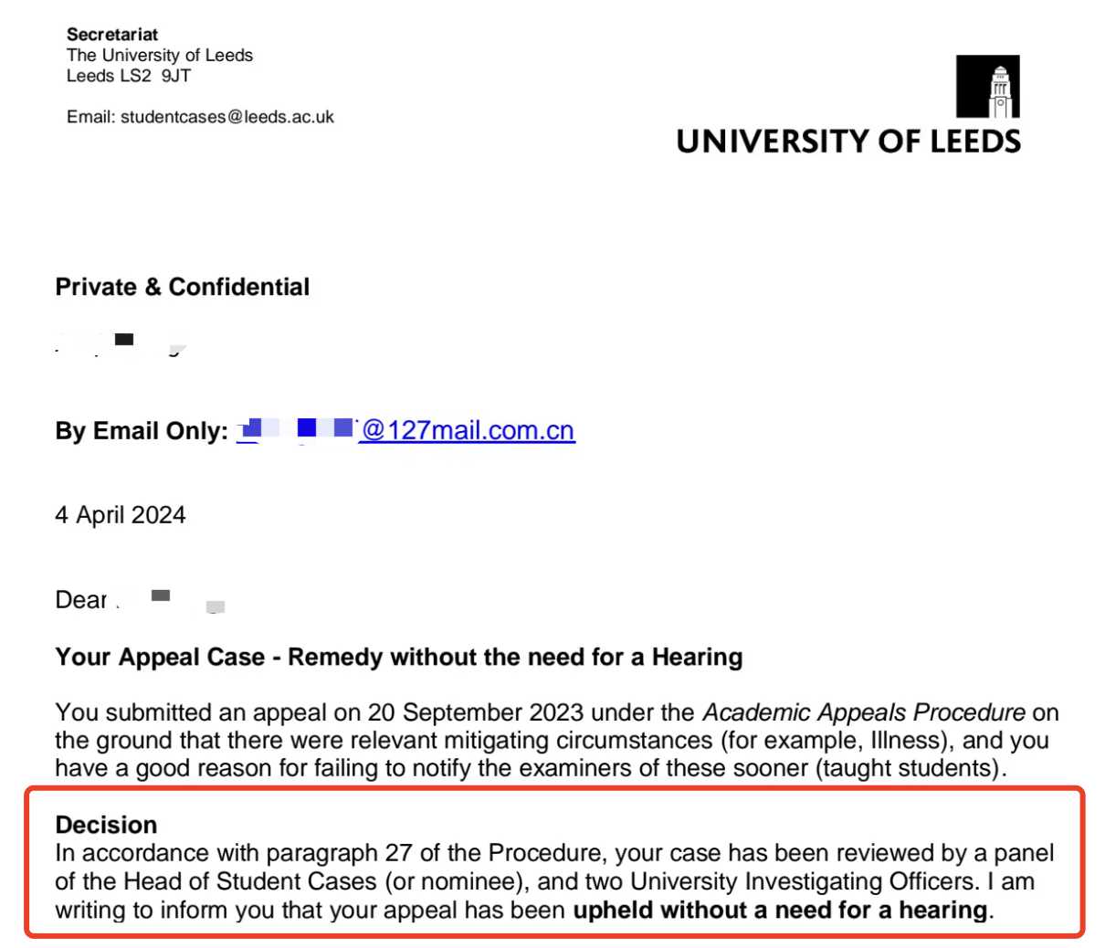 利兹大学|财务会计补考失败后的申诉,对应结果或材料图1 / University of Leeds: grade reviews and reassessment, case evidence 1
