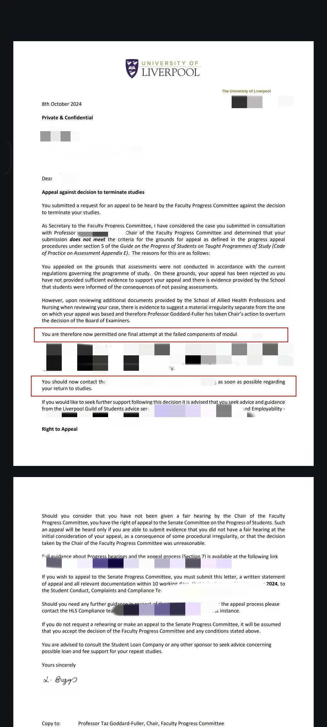 利物浦大学|中断学习后申请返校,对应结果或材料图1,案例EC-R1261 / University of Liverpool: study interruptions and return to study, case evidence 1, EC-R1261