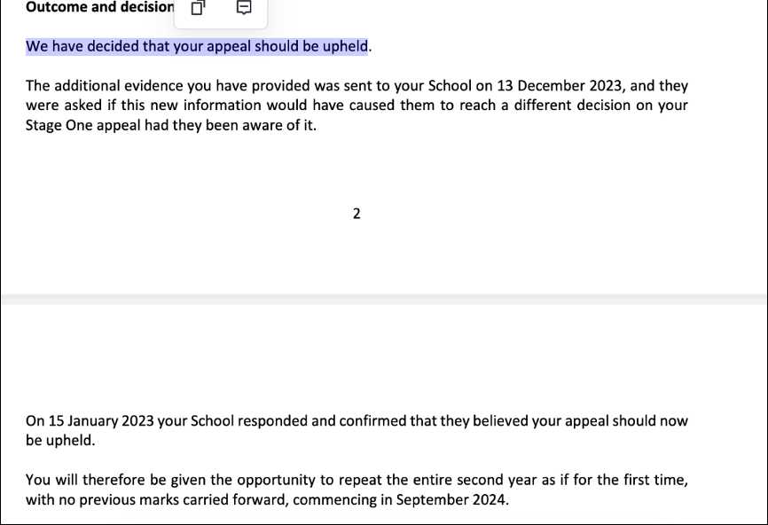 曼彻斯特大学|身体不适影响全年成绩,对应结果或材料图1 / University of Manchester: grade reviews and reassessment, case evidence 1