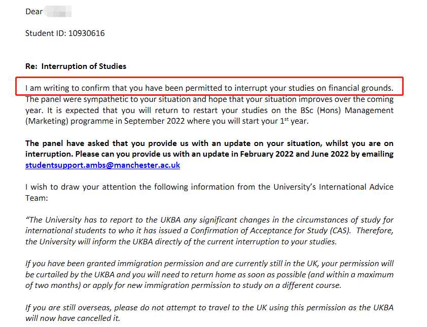 曼彻斯特大学|经济困难下暂停大一,对应结果或材料图1 / University of Manchester: study interruptions and return to study, case evidence 1