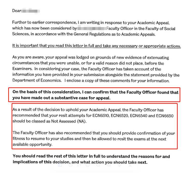 谢菲尔德大学|四门补考失利后争取返校,对应结果或材料图1 / University of Sheffield: grade reviews and reassessment, case evidence 1