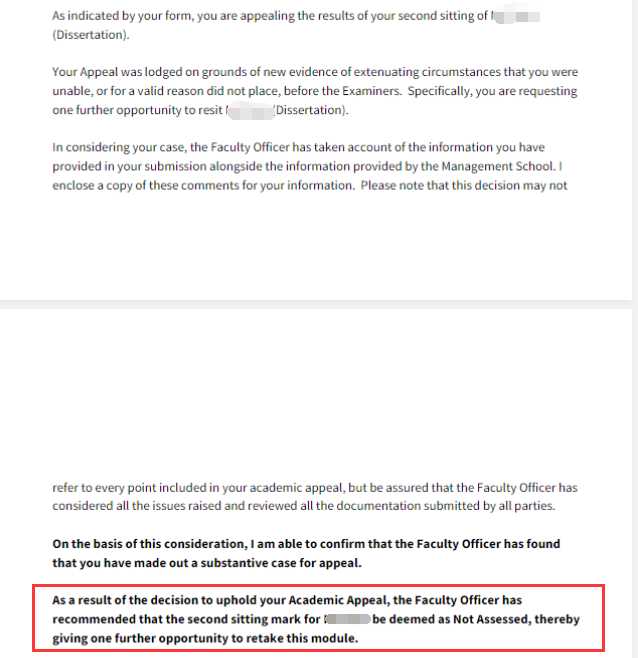 谢菲尔德大学|论文字数扣分后获再提交,对应结果或材料图1 / University of Sheffield: grade reviews and reassessment, case evidence 1