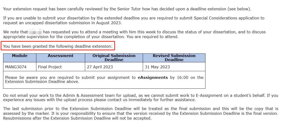 南安普顿大学|复学后论文准备不足获延期,对应结果或材料图1 / University of Southampton: assessment extensions and special circumstances, case evidence 1