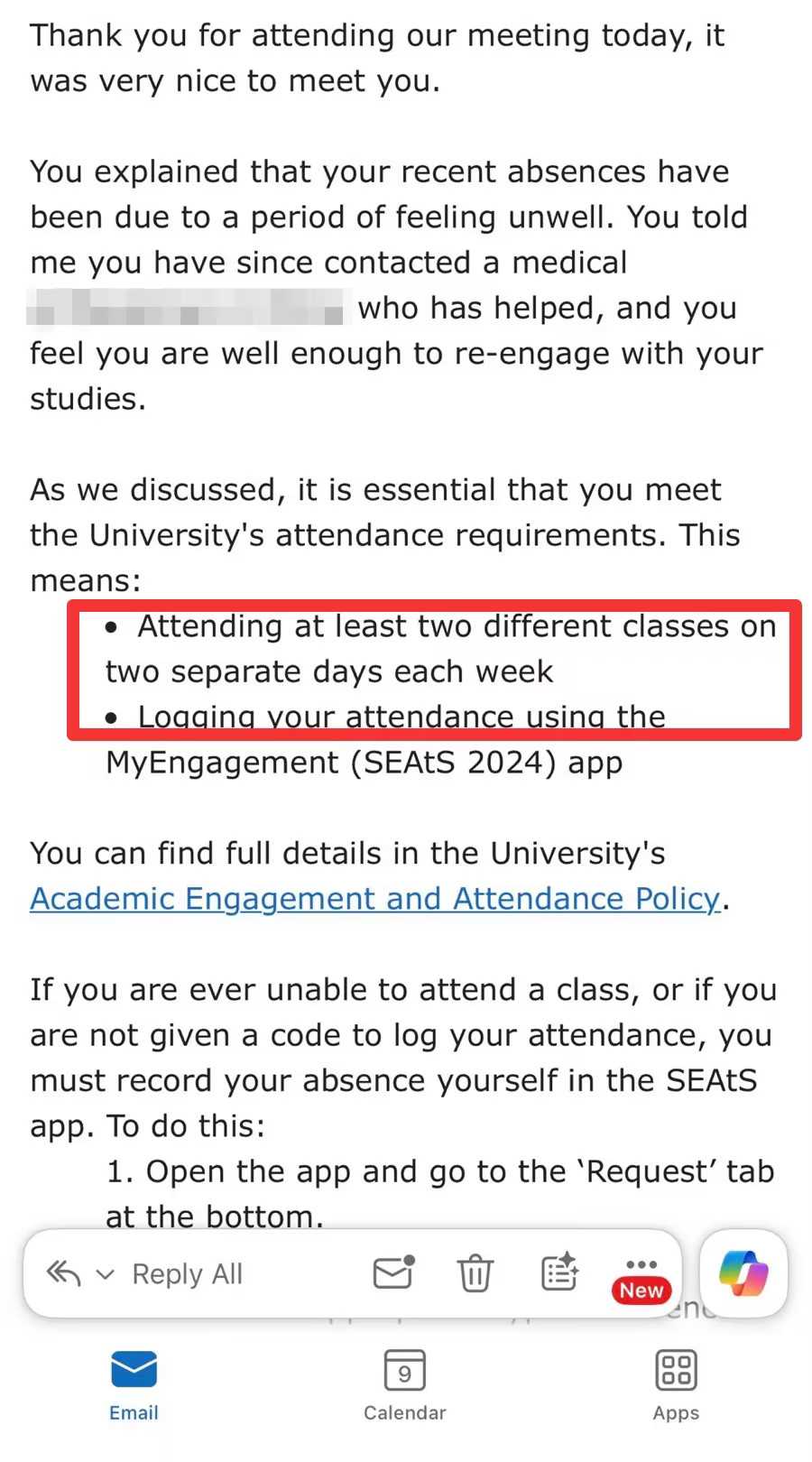 南安普顿大学|缺勤影响学籍后的说明申请,对应结果或材料图1 / University of Southampton: attendance and enrolment reviews, case evidence 1