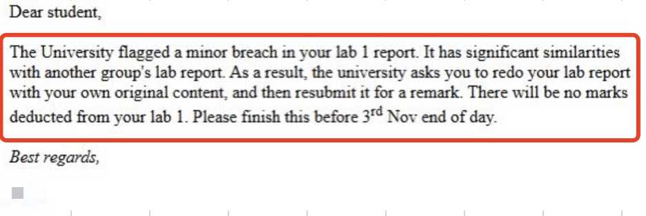 悉尼大学|72%相似度后的作业申诉,对应结果或材料图1 / University of Sydney: academic integrity and disciplinary review, case evidence 1