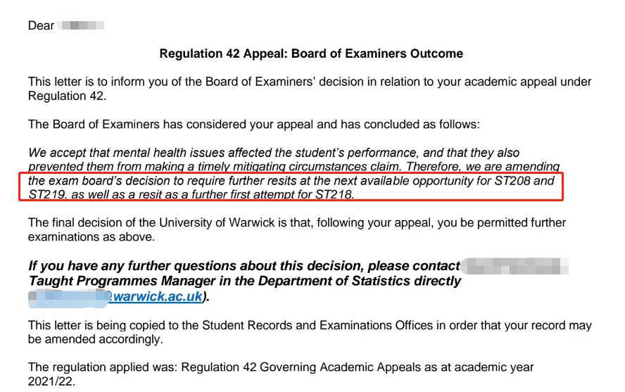 华威大学|多门补考未过后获再次考核,对应结果或材料图1 / University of Warwick: grade reviews and reassessment, case evidence 1